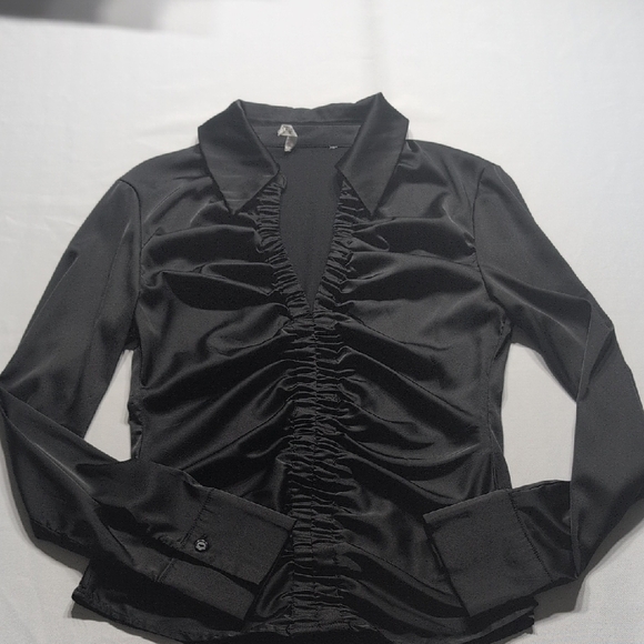 Timing Black Ruched Satin Blouse Size Small - Picture 1 of 7